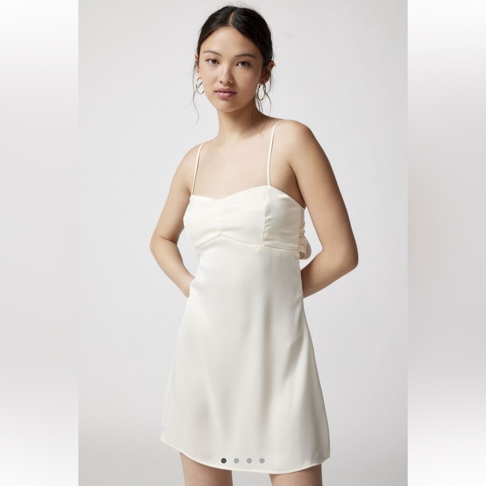Urban Outfitters Bella Bow-Back Satin Mini Dress White